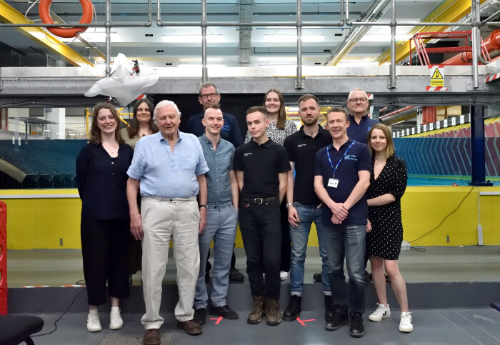 The Imperial team behind the scenes with Sir David Attenborough. Photo credit: Jo Mieszkowski